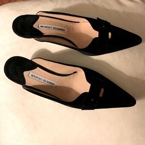 Manolo Blahnik black suede mule with 3 inch kitten heel.  Size 39.5